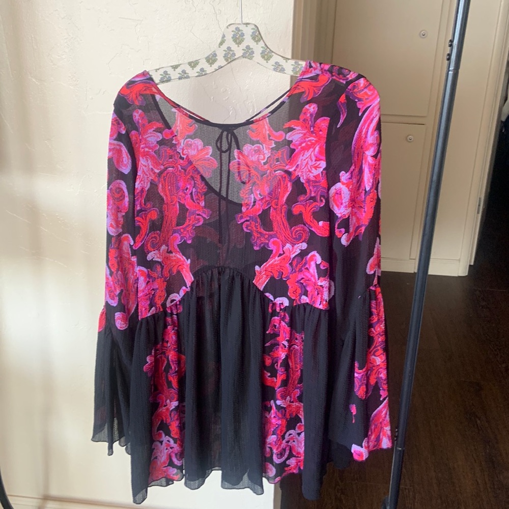 Gorgeous sheer black, hot pink and lavender Free People Dress . Sz XS